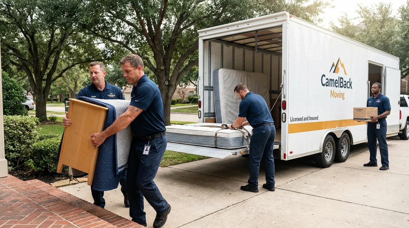 Crew loading residential truck for cross-state move from Pima, AZ